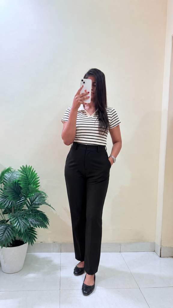 Striped Shirt,Polo T-Shirts With Black Formal Pants
