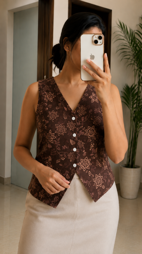 V-Nack printed cotton waistcoat top vest