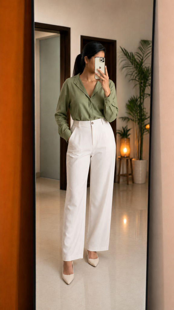 Dusty Green Shirt With White Pant