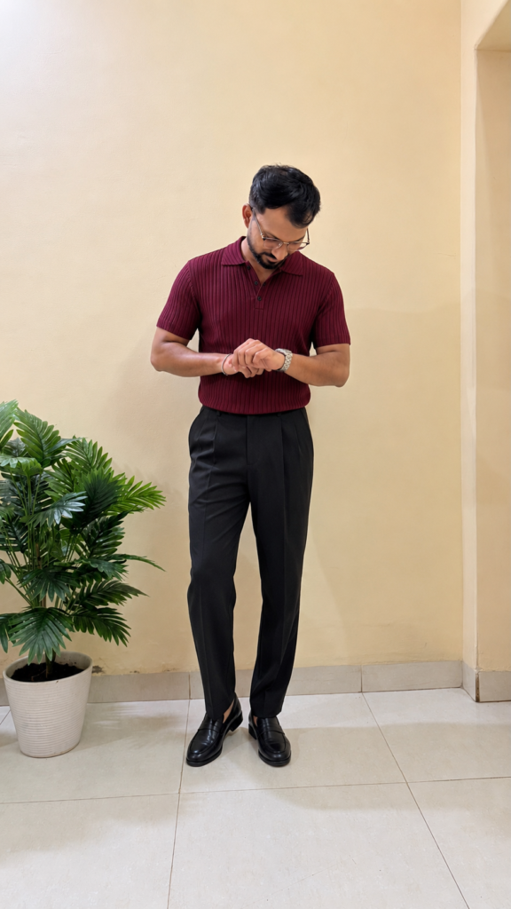 Wine Melange polo tshirt With Black Formal Trouser
