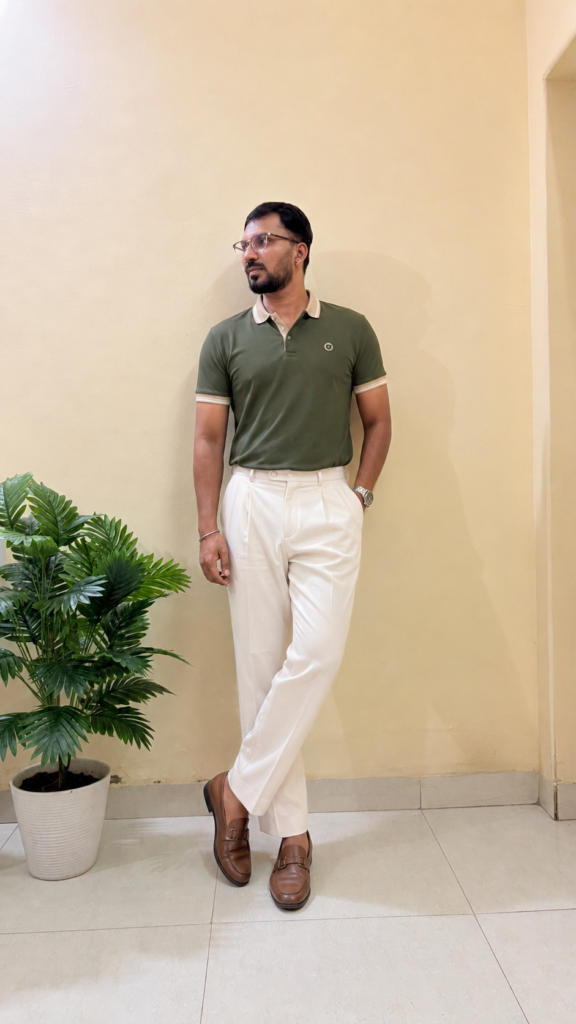 Polo Colored Collar T-Shirt With White Formal Pants