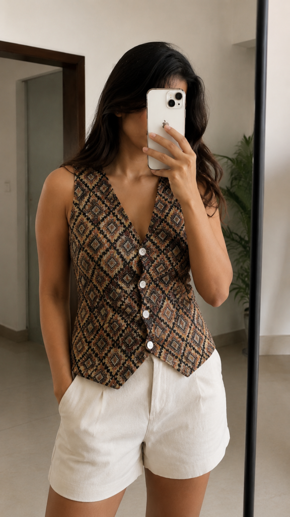 V-Nack printed cotton Top