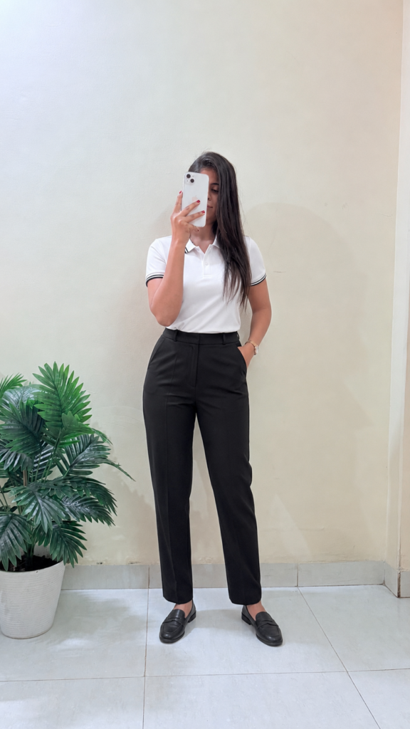 White Polo T-Shirt With Black Formal Pants 