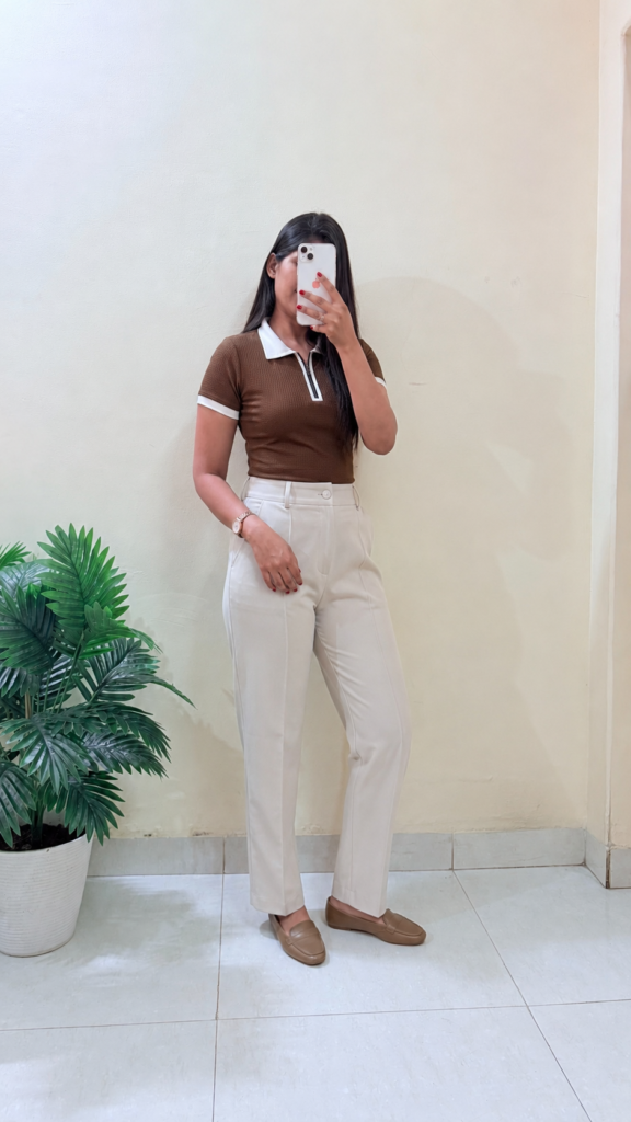 Brown Polo T-Shirt | Zip Neck With Beige Formal Trousers