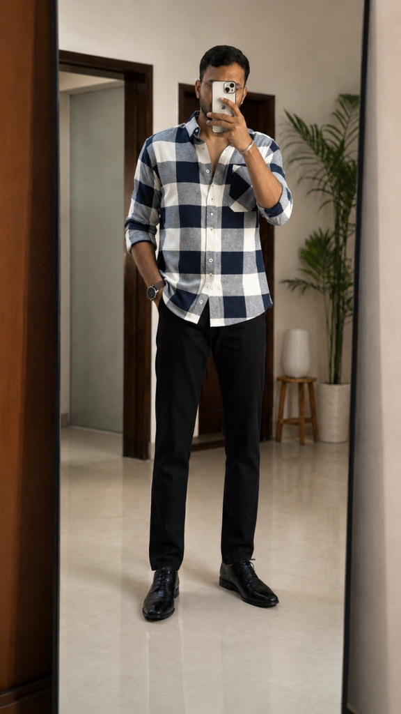 Men Slim Fit Windowpane Checked Casual Shirt