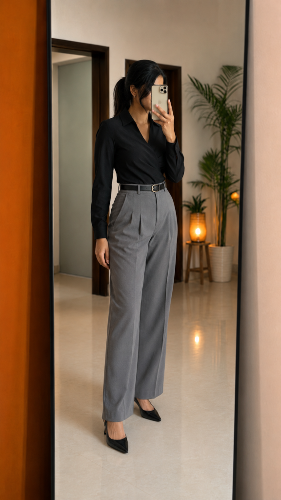 Black Formal Shirt With Grey Pant