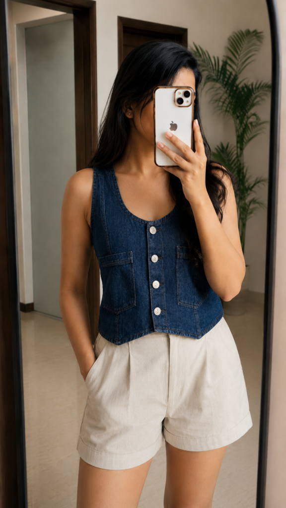 Women’s Stylish Denim Sleeveless Crop Top 