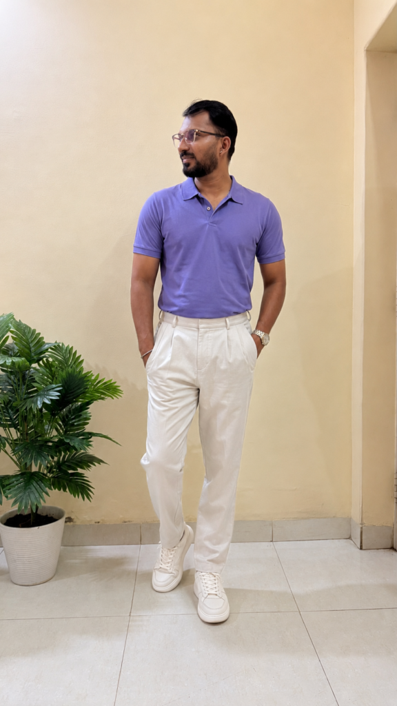 Plain Regular Fit Polo T-shirt  With White Men’s Casual Trouser