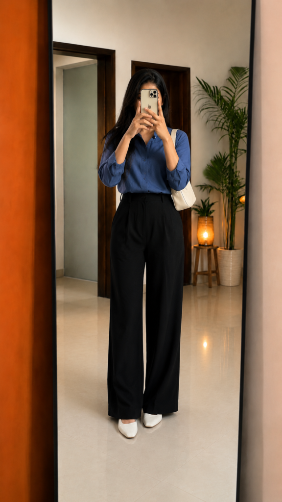 Royal Blue Formal Shirt With Black Trousers
