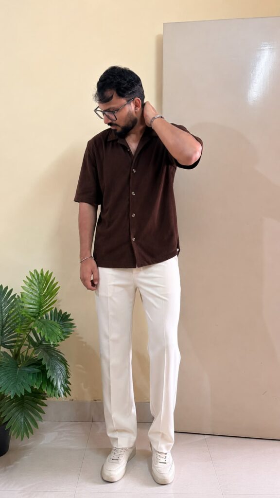 Ribbed Cuban Collar Corduroy Oversized Casual Shirt