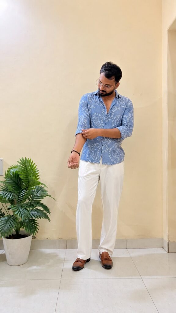 Blue opaque casual shirt