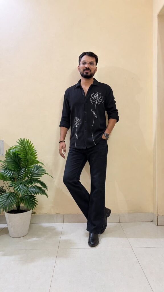 Black & White opaque casual shirt for men