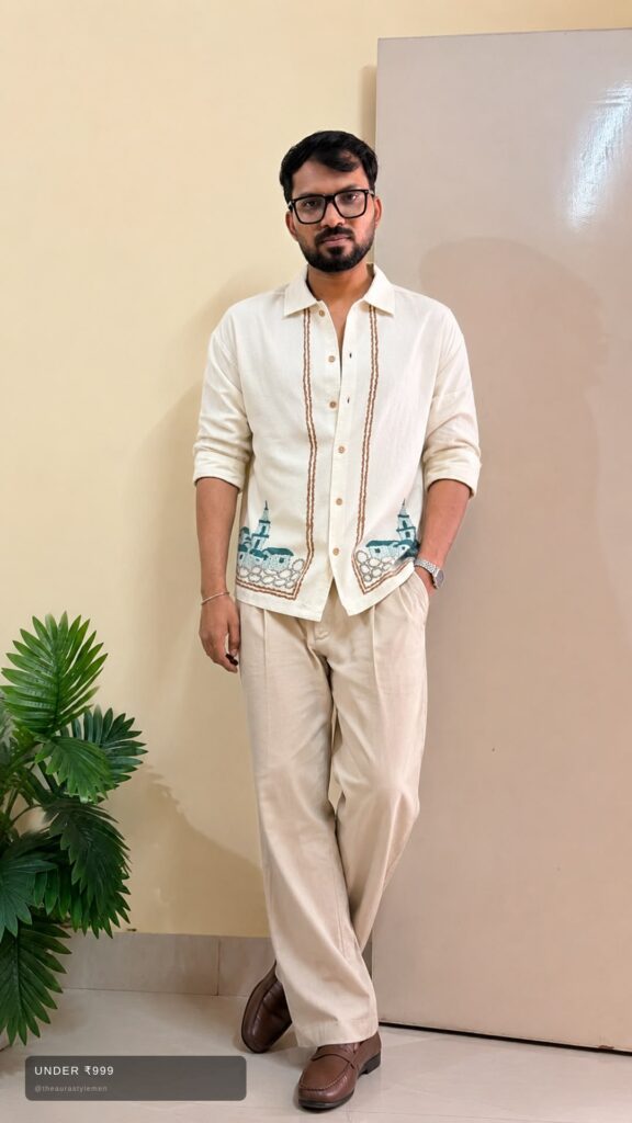 Cotton boxy fit shirt for men with a clean minimal look