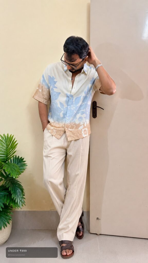Floral printed boxy casual shirt styled for a brunch or date look