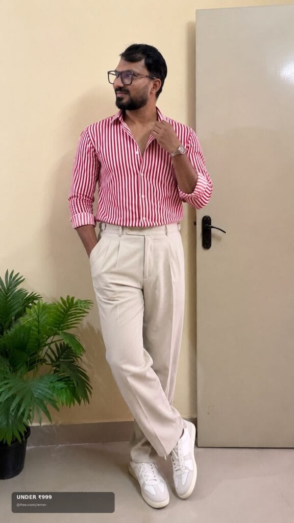 Affordable red striped men’s shirt styled for a premium look
