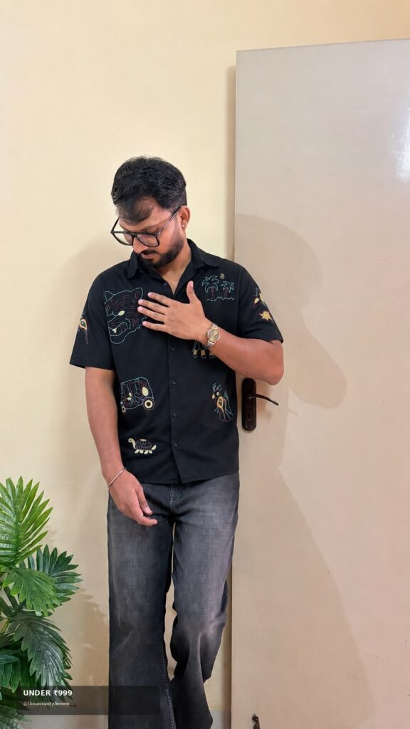 Black ethnic embroidered casual shirt for men under ₹999 style