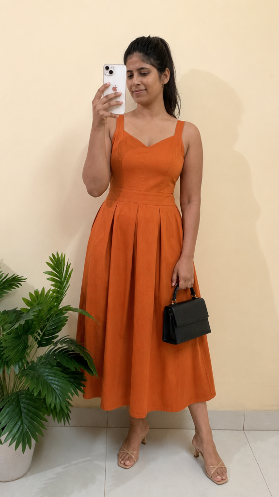 Orange Stylish Korean-Inspired Dress for Women & Girls