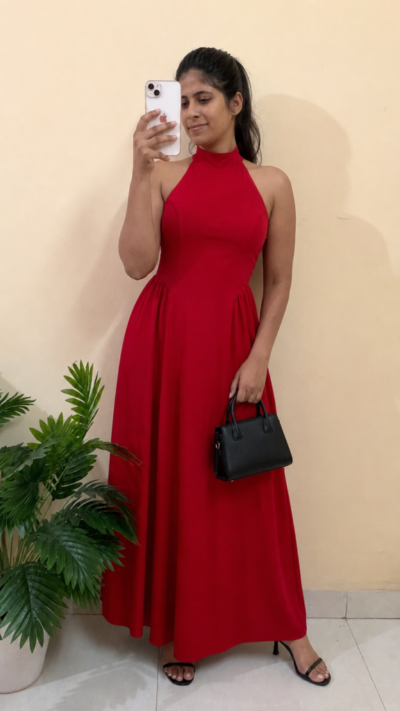 Red Sleeveless Backless Maxi Length Dress