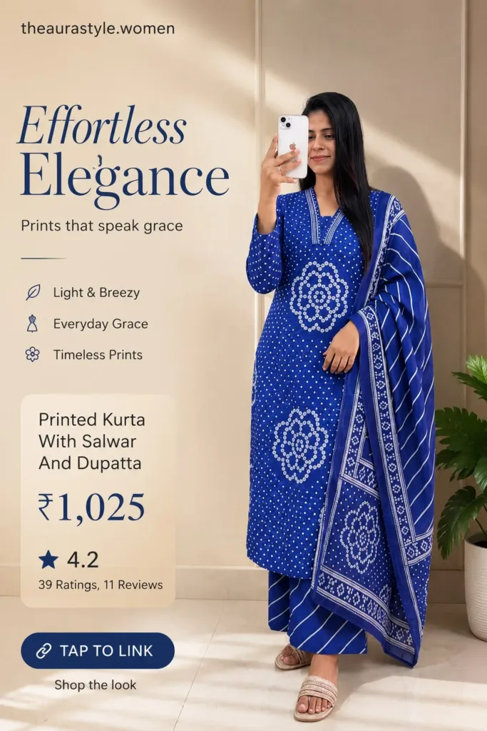 blue kurta set, printed kurta with dupatta, women ethnic wear, salwar kurta set, blue printed kurti, kurta salwar dupatta set, affordable ethnic