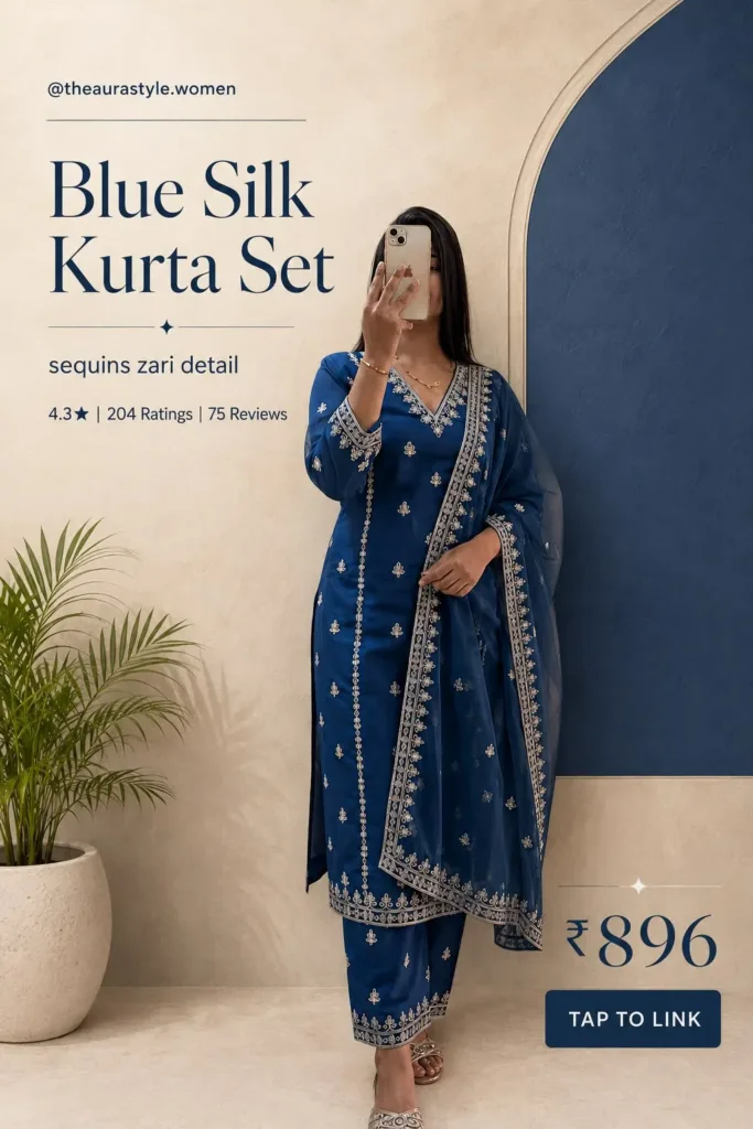 ₹896 ETHNIC FIND ✨ TAP TO LINK • VIEW PRODUCT — Blue Silk Kurta Outfit for Women