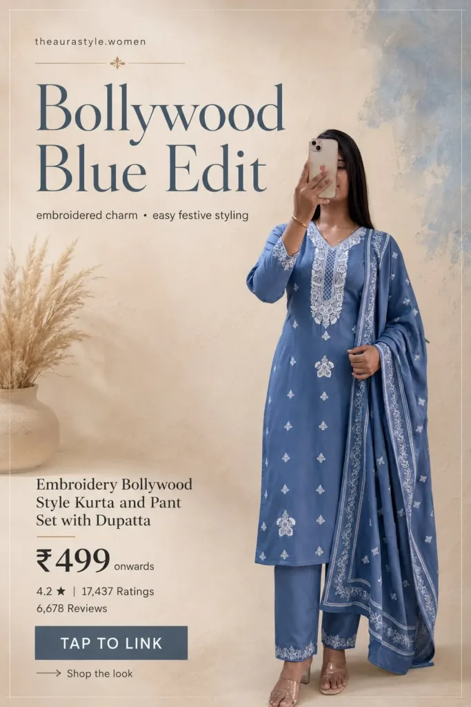 For this particular blue outfit, I’d keep ₹499 onwards + TAP TO LINK very prominent because the price is the strongest conversion hook.blue kurta