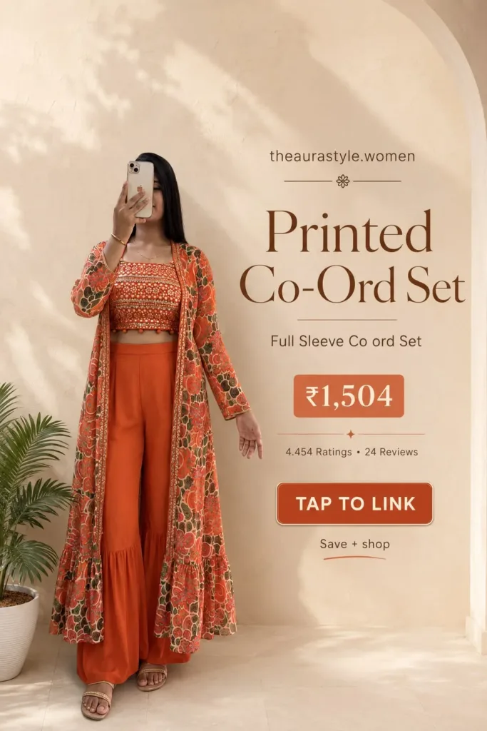 Best Pinterest CTA line for this specific pin: Love the print? Tap to see the full look → — Printed Bold Co-ord Set Outfit for Women