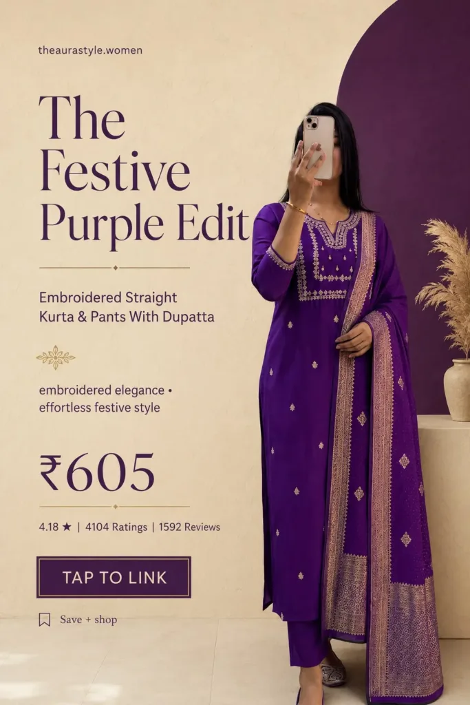 LOVE THIS PURPLE LOOK? → TAP TO LINK SEE THE FULL FESTIVE SET → TAP TO LINK ₹605 FESTIVE FIND → TAP TO VIEW SAVE THE LOOK • TAP TO LINK — Royal