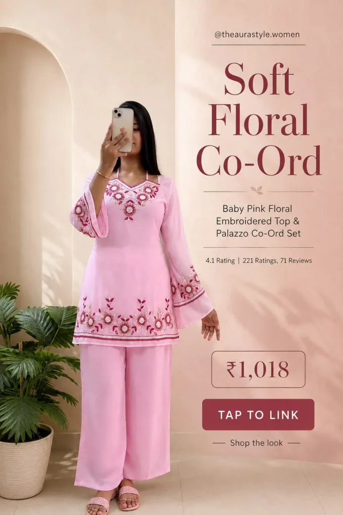 FOUND YOUR PINK LOOK 🌸 → TAP TO LINK — Soft Pink Co-ord Set Outfit for Women